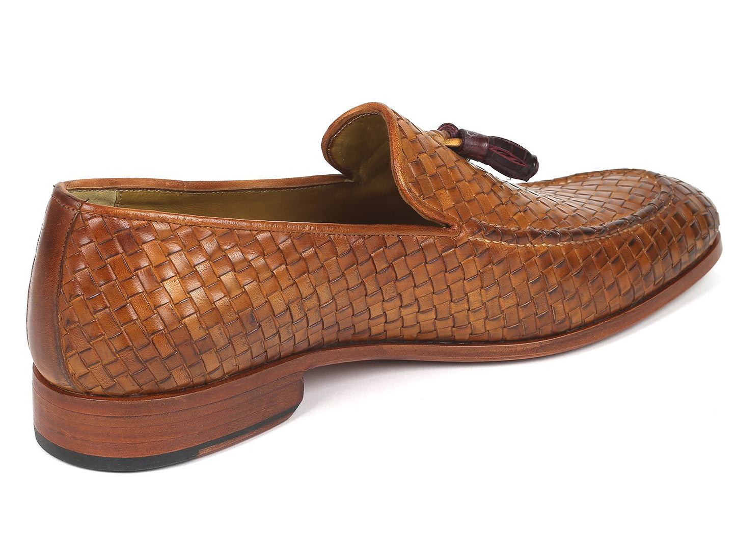 Paul Parkman Woven Leather Tassel Loafers Camel Colour (ID#WVN44-CML)