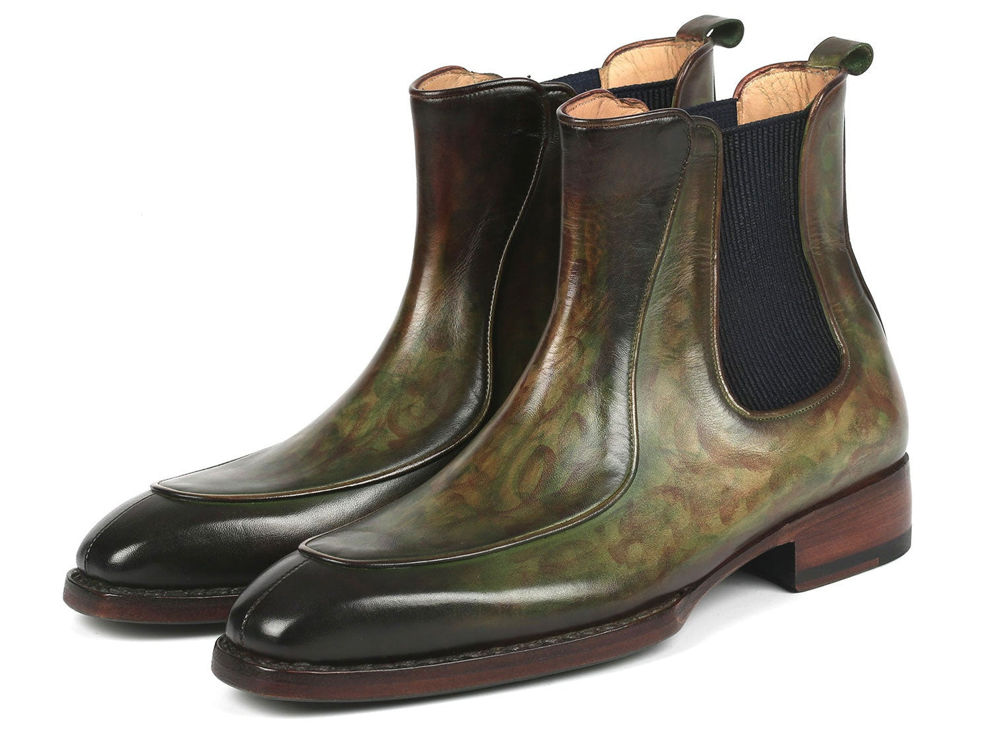 Paul Parkman Men's Green Handpainted Chelsea Boots Goodyear Welted (ID#BT822GRN)