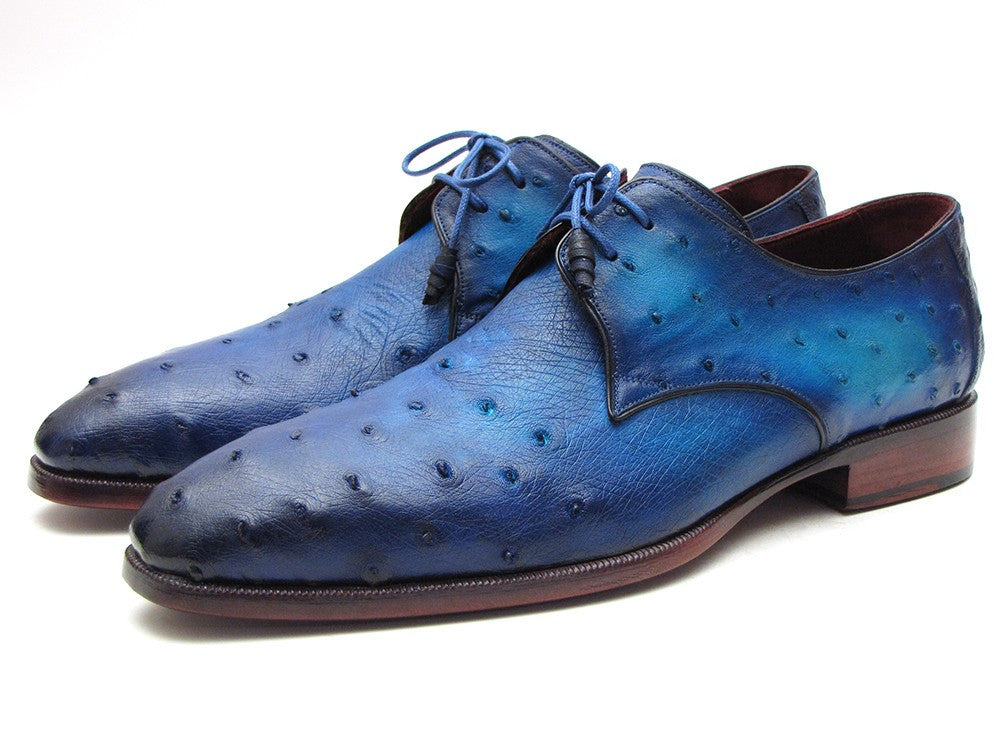 Paul Parkman Men's Ocean Color Genuine Ostrich Derby Shoes (ID#79V22)