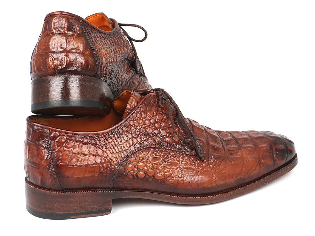 Paul Parkman Light Brown Crocodile Embossed Calfskin Derby Shoes (ID#1438TAB)