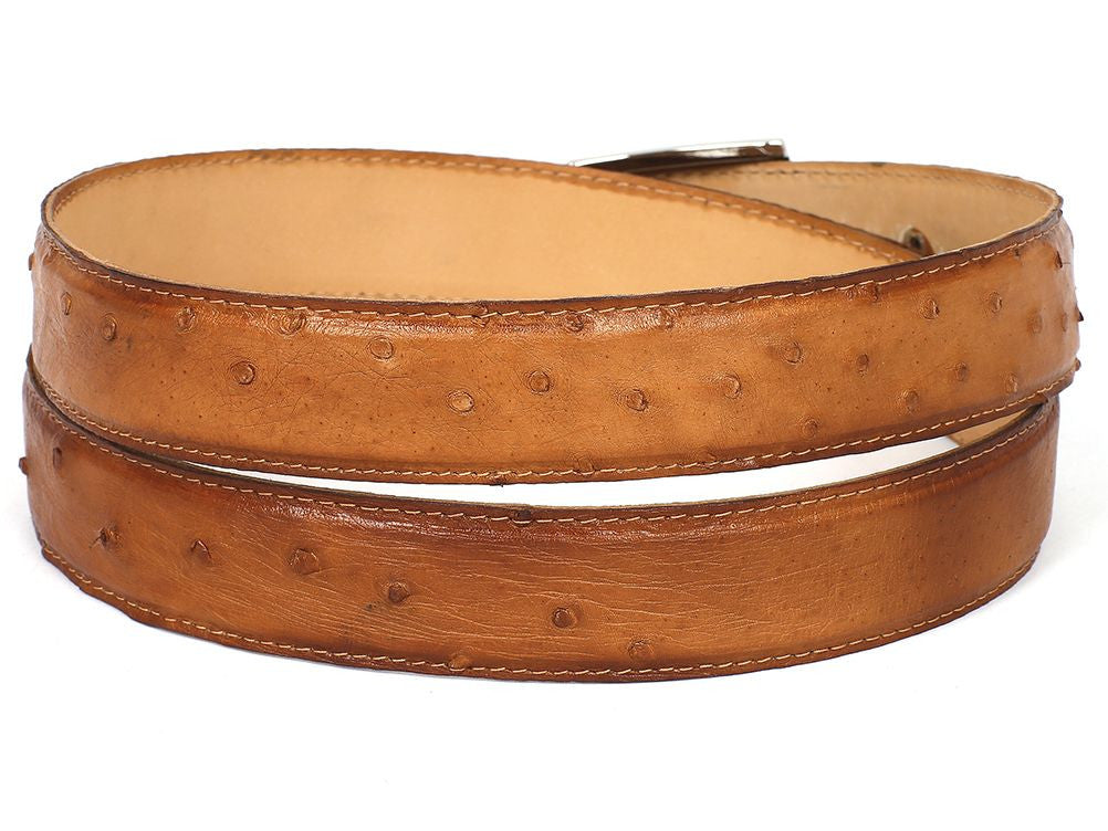 PAUL PARKMAN Men's Camel Genuine Ostrich Belt (ID#B04-CML)
