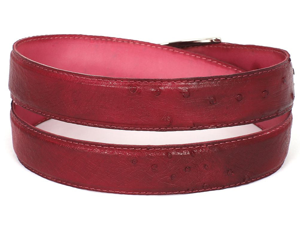 PAUL PARKMAN Men's Burgundy Genuine Ostrich Belt (ID#B04-BUR)