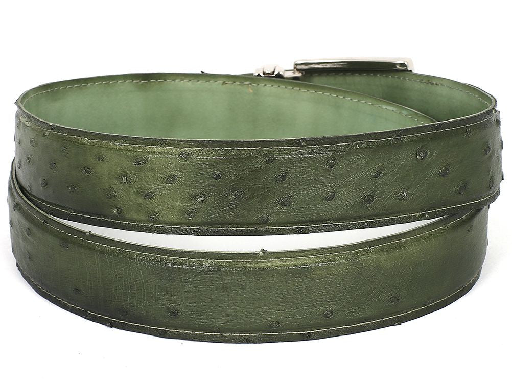 PAUL PARKMAN Men's Green Genuine Ostrich Belt (ID#B04-GREEN)