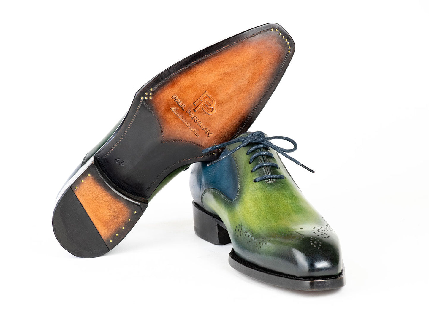 Paul Parkman Goodyear Welted Punched Oxfords Blue & Green (ID#5364-GBL)