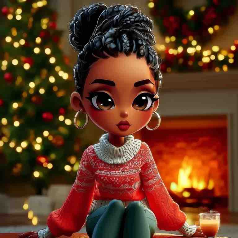 "Holiday Reflections" (Red sweater with white collar) Stickers