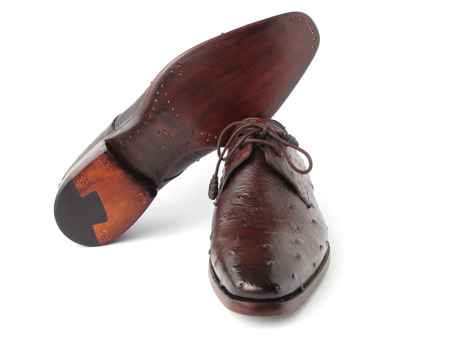 Paul Parkman Men's Brown Genuine Ostrich Derby Shoes (ID#33B76-BRW)