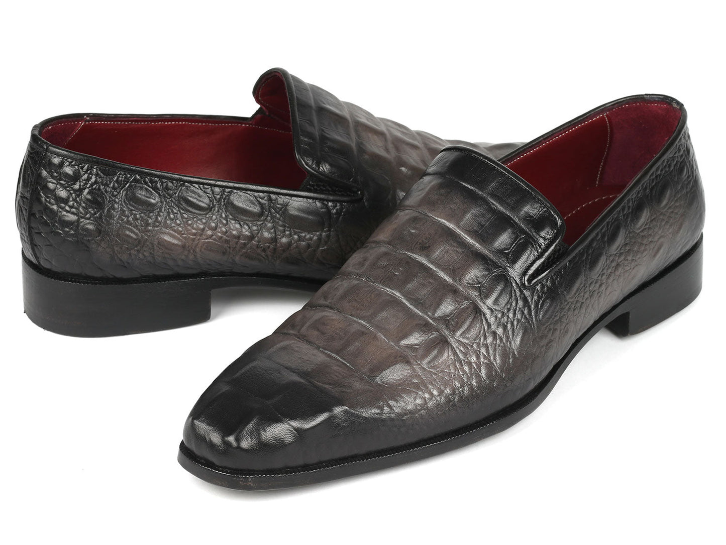 Paul Parkman Gray Crocodile Embossed Calfskin Loafers (ID#5576-GRY)